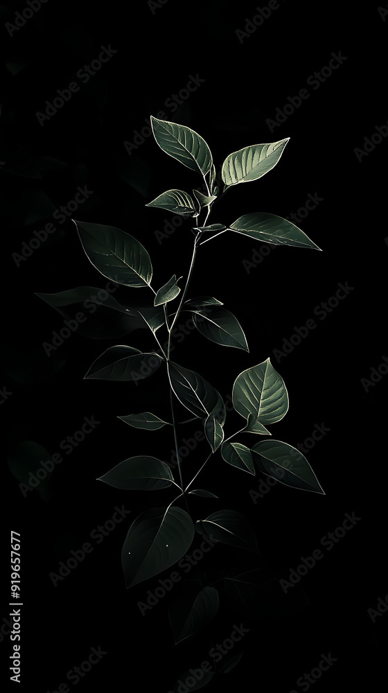 Gloomy Green Plant on Black Background Gloomy Green Plant on Black Background