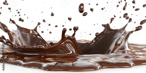 Chocolate liquid splashing into milk, creating a smooth chocolate swirl effect.