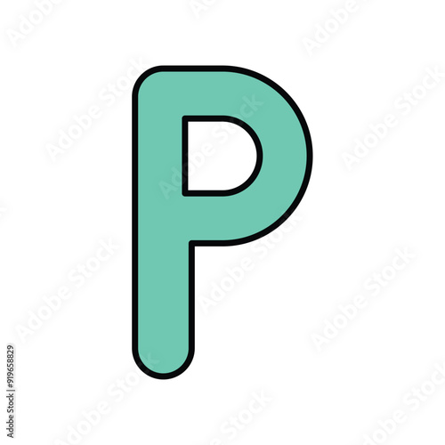 P icon color line with white background vector stock illustration