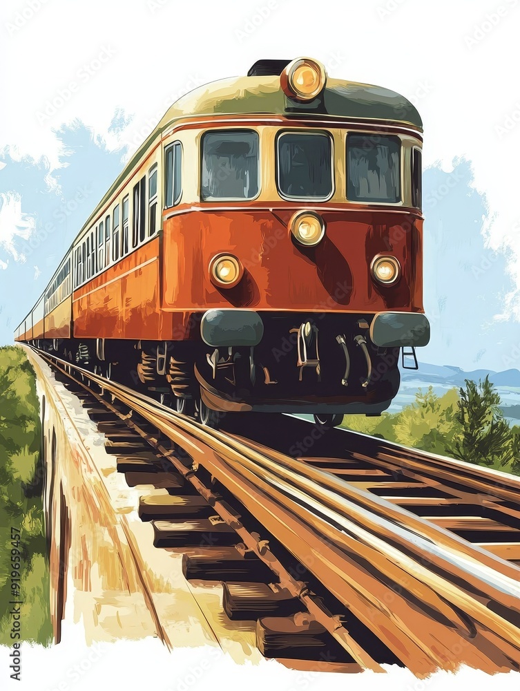 Obraz premium Red Train On A Railway Track