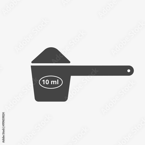 Dosing spoon icon. Medicine, measuring spoon for washing powder. 10 ml spoon. Vector