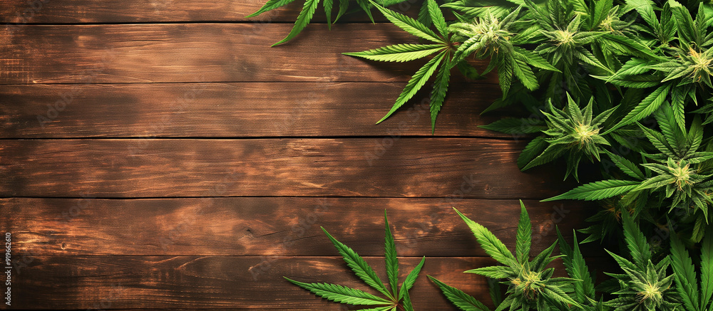 Cannabis leaves on wooden background with copy space for text place.
Cannabis leaves on wooden background with copy space for text place.