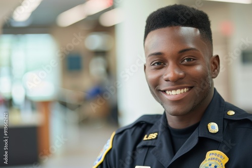 Portrait of smiling young male African American police officer