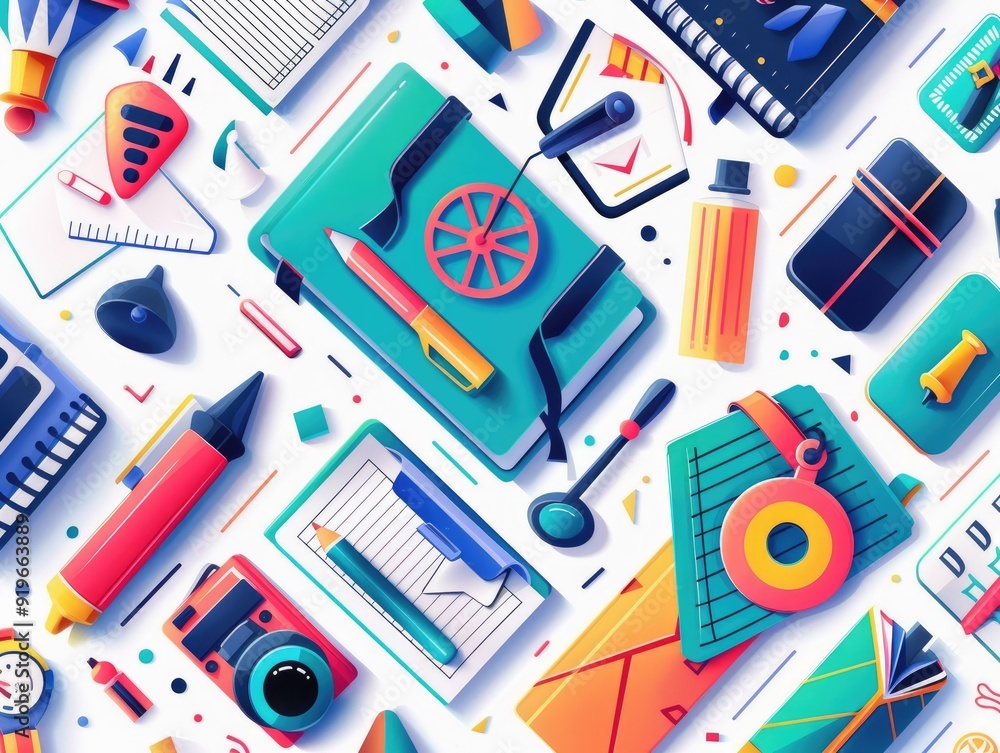 Colorful Stationery and Office Supplies on a White Background. Colorful Stationery and Office Supplies on a White Background.