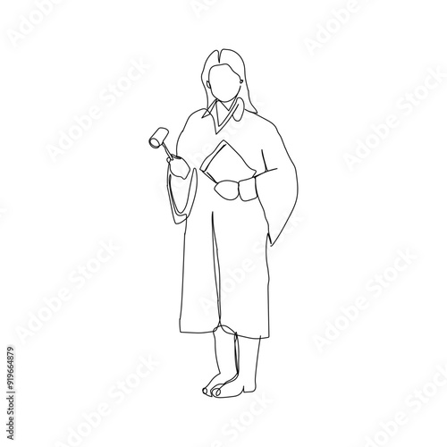 Dessin en ligne continue d'une femme juge, line art, vecteur