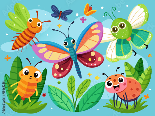 Cute butterflies. Cartoon butterfly, color summer moths in flight. Beautiful exotic tropical insects with wings. Flying butterflies Isolated vector set
