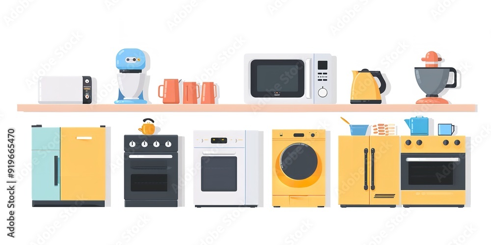 image of a white backdrop with home appliances, Generative AI. image of a white backdrop with home appliances, Generative AI.