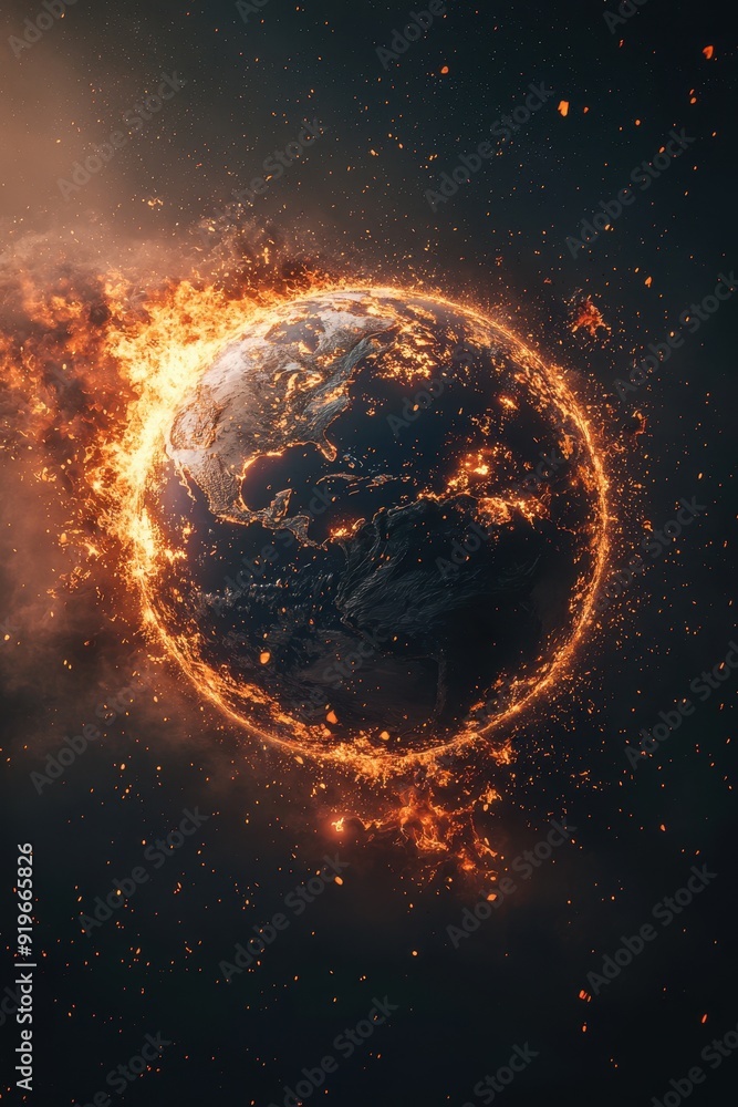 the Earth engulfed in flames and smoke the Earth engulfed in flames and smoke