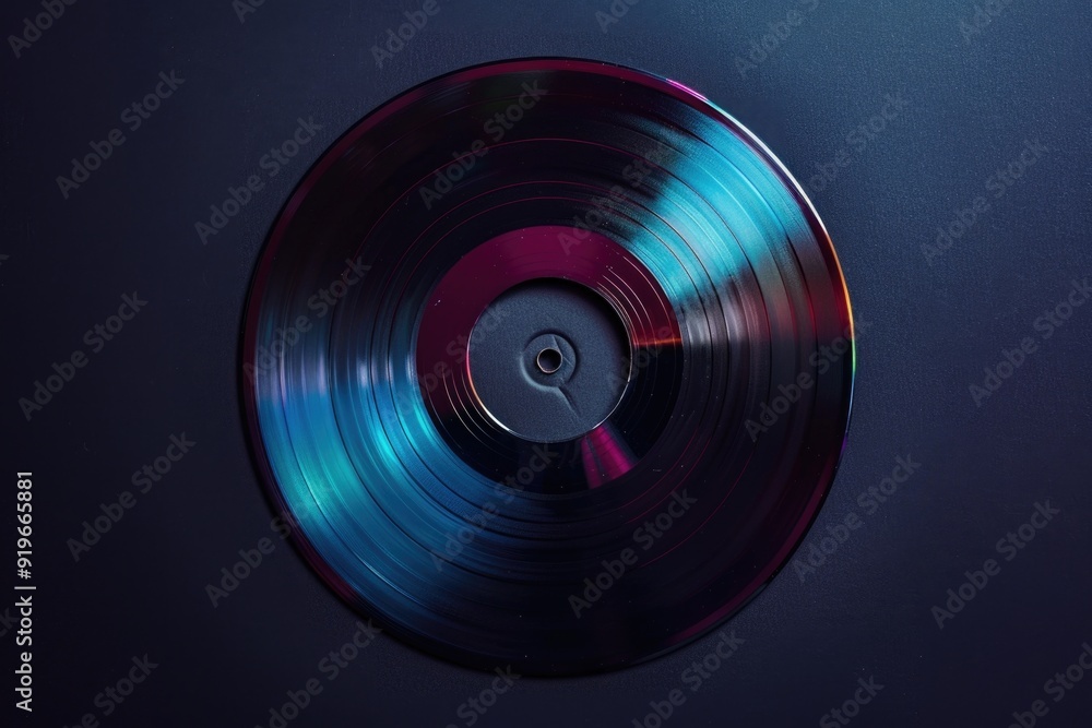 Closeup of a spinning vinyl record, with multi-colored grooves and shiny silver center on a black background. Closeup of a spinning vinyl record, with multi-colored grooves and shiny silver center on a black background.