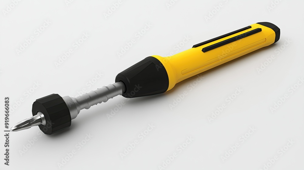 A yellow and black screwdriver isolated on a white background. A yellow and black screwdriver isolated on a white background.