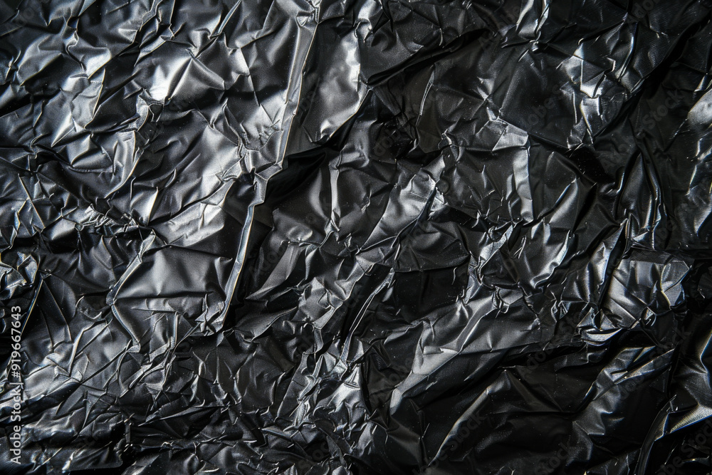 Crinkled black plastic texture with highlights and shadows. Crinkled black plastic texture with highlights and shadows.