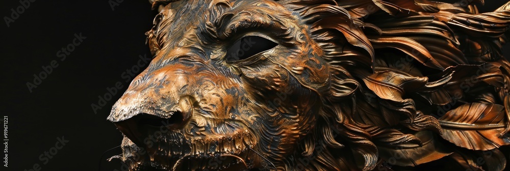 A close-up of a bronze lion sculpture, showcasing intricate details and a sense of power and majesty. The lion's eye, mane, and face are captured in exquisite detail. A close-up of a bronze lion sculpture, showcasing intricate details and a sense of power and majesty. The lion's eye, mane, and face are captured in exquisite detail.