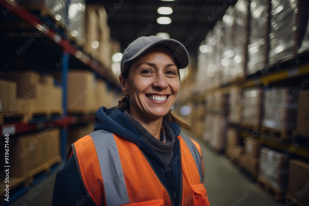 Portrait of a smiling middle aged female warehouse worker Portrait of a smiling middle aged female warehouse worker