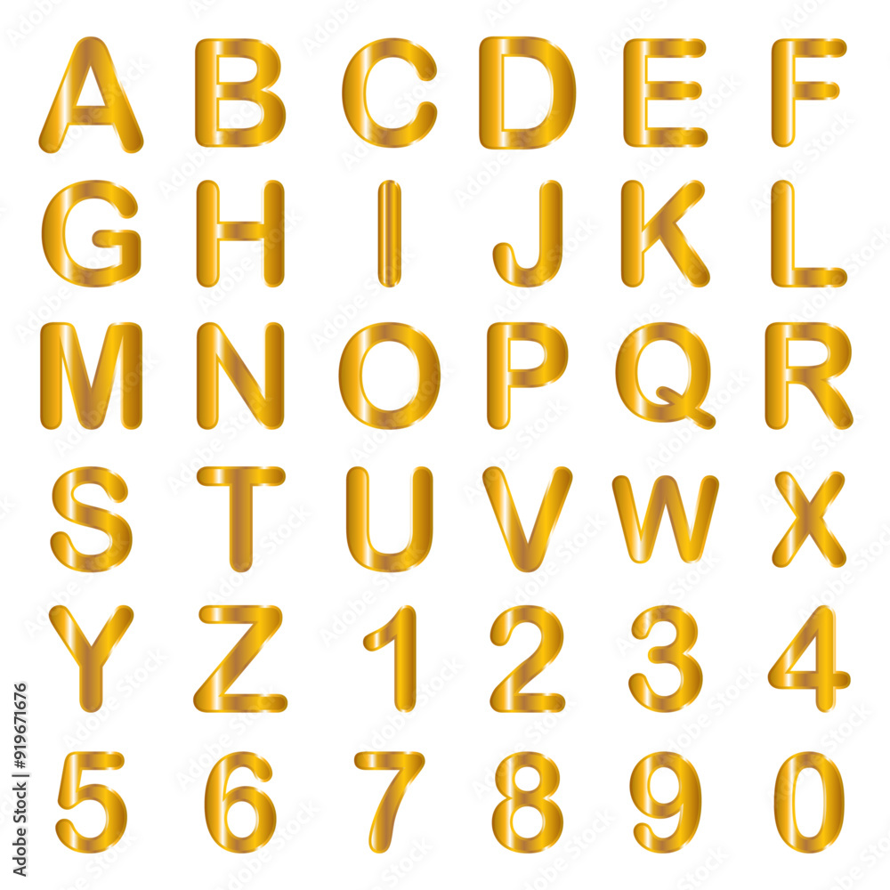 golden font, alphabets, vector letters and numbers golden font, alphabets, vector letters and numbers
