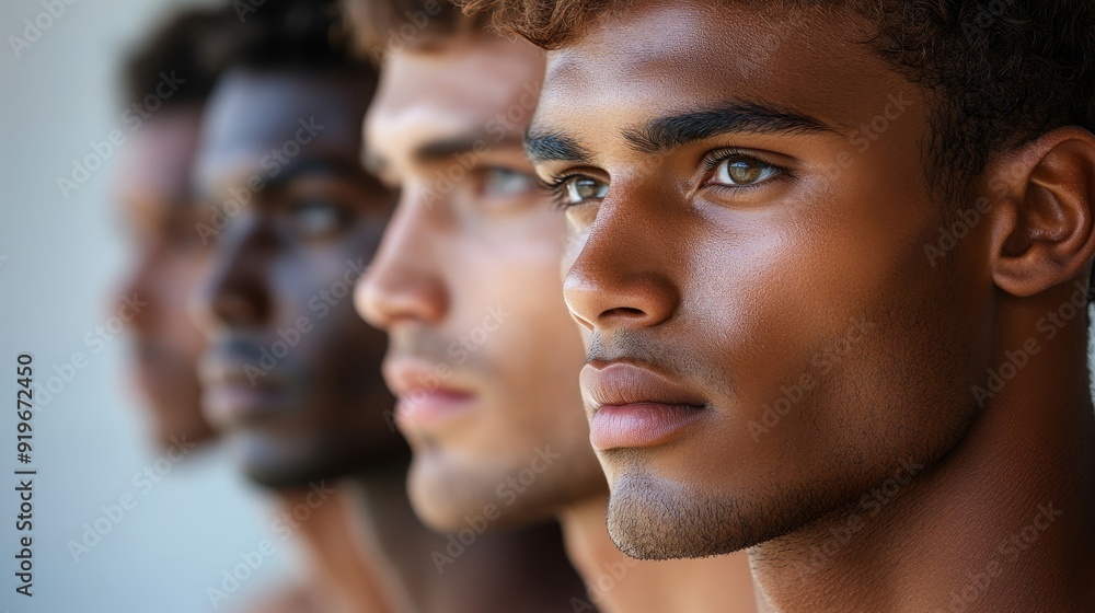 Fototapeta premium Skincare and diversity: Portrait of men with unique skin tones, Generative AI