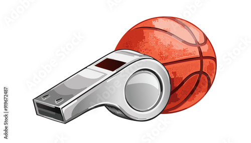 Basketball ball and whistle