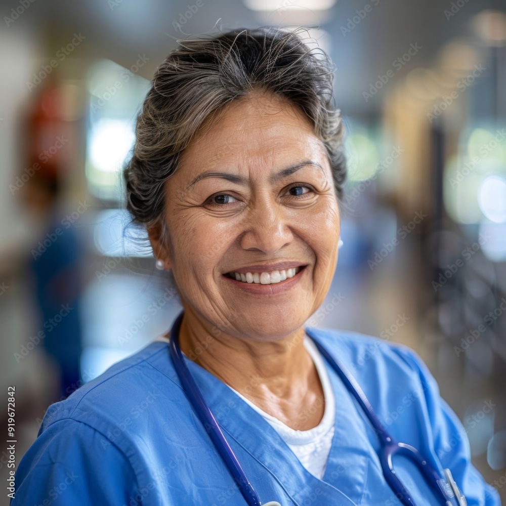 Portrait of a smiling middle aged nurse in hospital Portrait of a smiling middle aged nurse in hospital