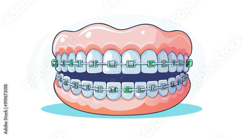 Teeth with braces; dentist concept