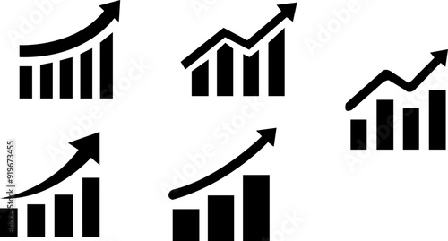 Growing graph symbol set. Growth icon collection. Profit growing icon.  Arrow graph. Finance bar chart. Increase progress Vector