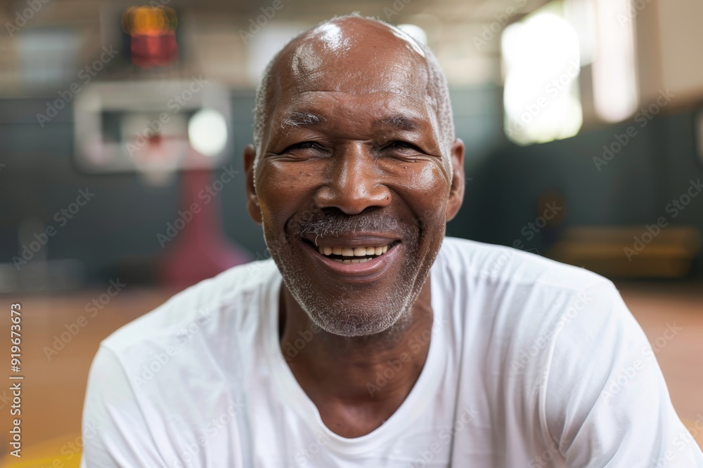 Obraz premium Smiling portrait of a senior African American man in basketball gym