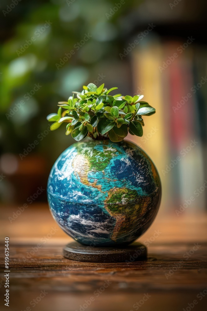 A small plant growing on a globe A small plant growing on a globe