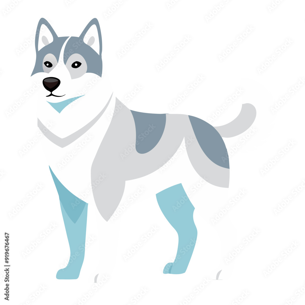 cartoon Greenland dog stands proud, strong build, distinctive features cartoon Greenland dog stands proud, strong build, distinctive features
