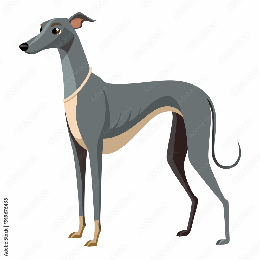 graceful greyhound standing proudly with sleek coat, elegant posture, cartoon graceful greyhound standing proudly with sleek coat, elegant posture, cartoon