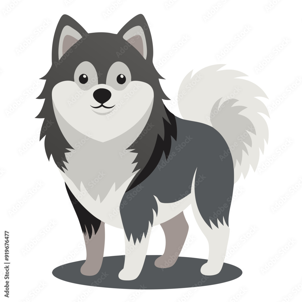 Obraz premium cartoon Finnish Lapphund dog standing, fluffy fur, alert expression 