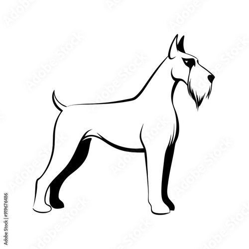 giant schnauzer dog standing proudly in playful pose, line drawing 
