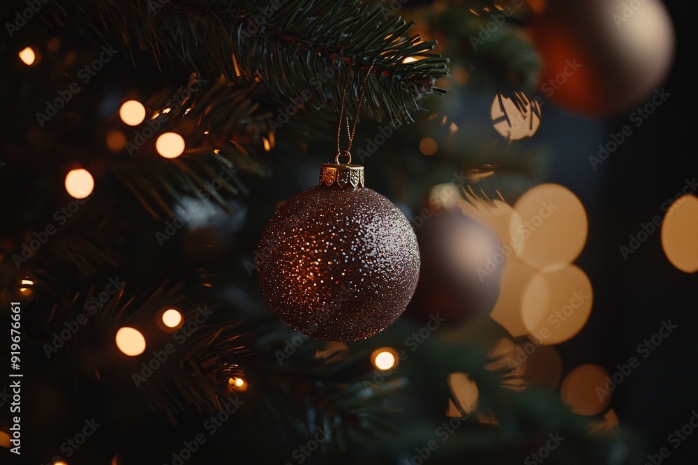 Glittering Christmas Tree with Ornaments and Fairy Lights Glittering Christmas Tree with Ornaments and Fairy Lights