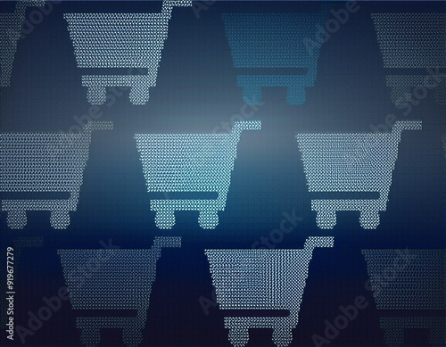 e-commerce blue to transactional silver background with pixelated motifs of shopping carts . photo