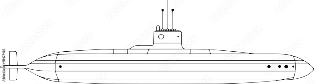 A submarine is shown in black and white A submarine is shown in black and white