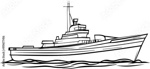 A large battleship is sailing in the ocean
