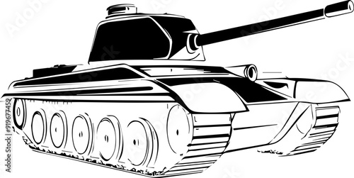 A black and white drawing of a tank