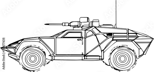 A military vehicle with roof and front bumper