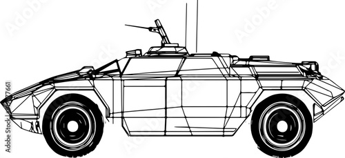 A military vehicle with roof and front bumper