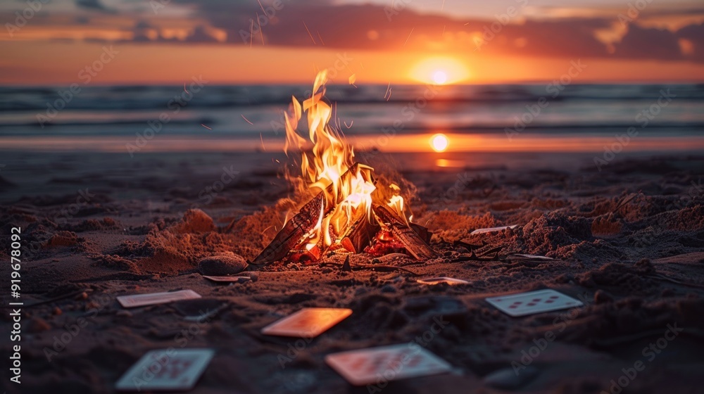 Bonfire on the Beach at Sunset Bonfire on the Beach at Sunset