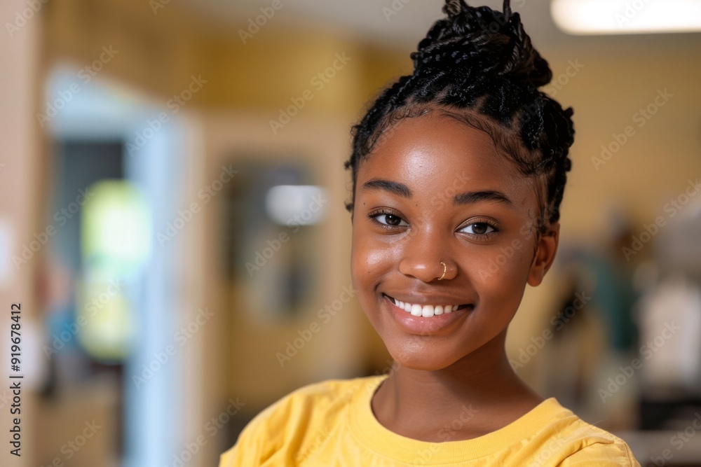 Portrait of a smiling young female volunteer at community center Portrait of a smiling young female volunteer at community center