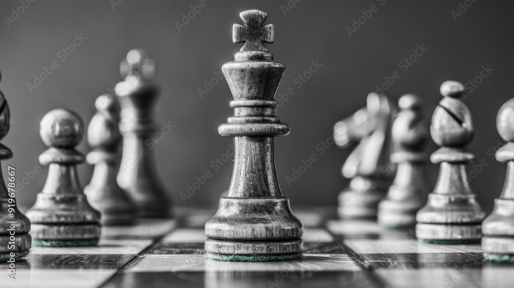 A close-up of a chess king standing tall on the board, symbolizing leadership, strategy, power, and decision-making in the game of life. A close-up of a chess king standing tall on the board, symbolizing leadership, strategy, power, and decision-making in the game of life.