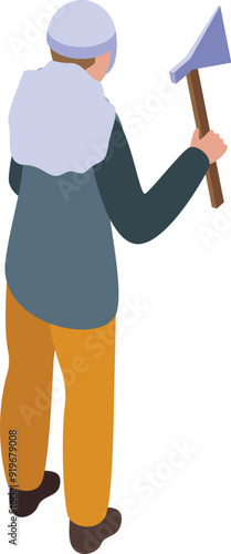 Illustration of a lumberjack holding an axe, ready to cut down trees for logging