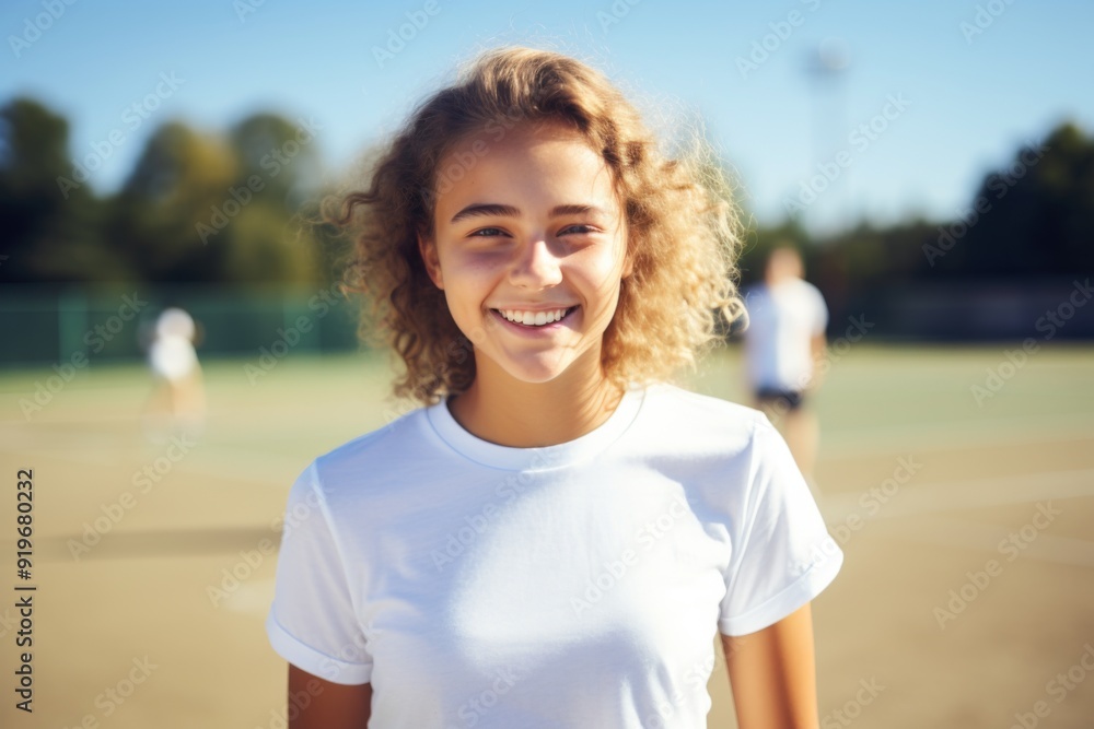 Portrait of a smiling teenage girl on tennis court Portrait of a smiling teenage girl on tennis court