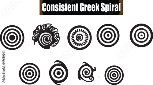 Consistent Greek Sprial Abstract Silhouette Vector Graphics Pack