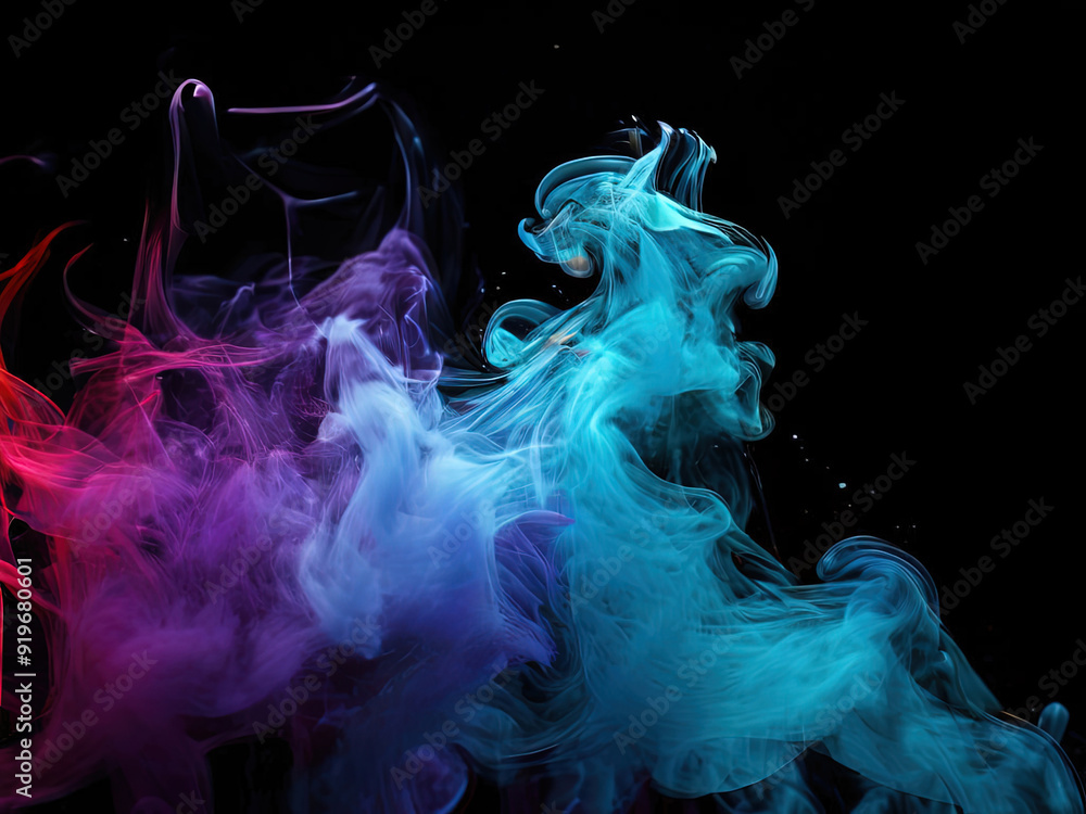 Obraz premium Abstract swirls of blue, purple and pink smoke against a black background.
