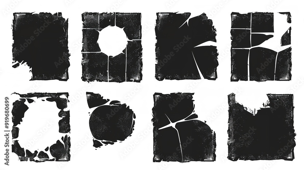 Black rectangle and round form with jagged edges Black rectangle and round form with jagged edges