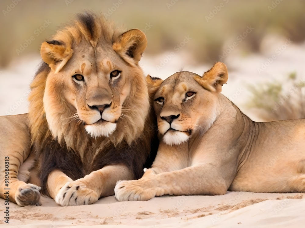 Fototapeta premium photo beautiful african male lion in jungle Generative AI