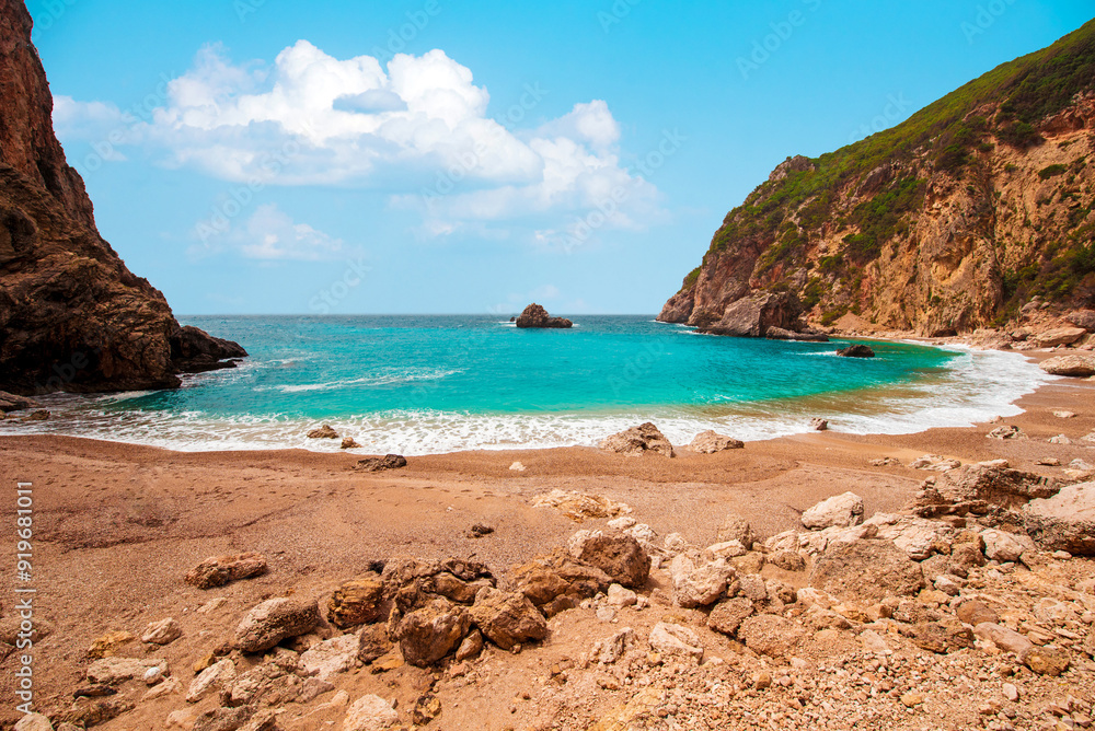 Beautiful magic sea landscape with Gyali beach in Corfu, Greece. amazing places. popular tourist atraction.