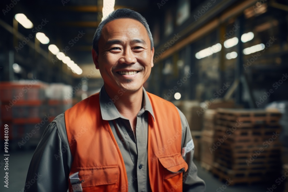 Portrait of a smiling middle aged male warehouse worker Portrait of a smiling middle aged male warehouse worker