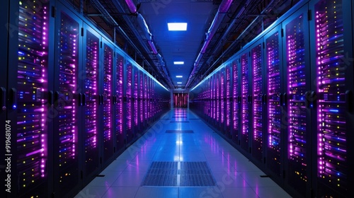 Server Room with Purple Lights