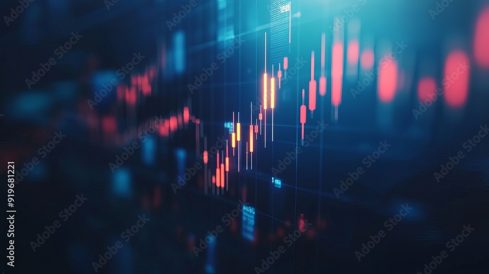 Economic growth and financial earnings concept illustrated with candlesticks and bar charts on a blue background Economic growth and financial earnings concept illustrated with candlesticks and bar charts on a blue background