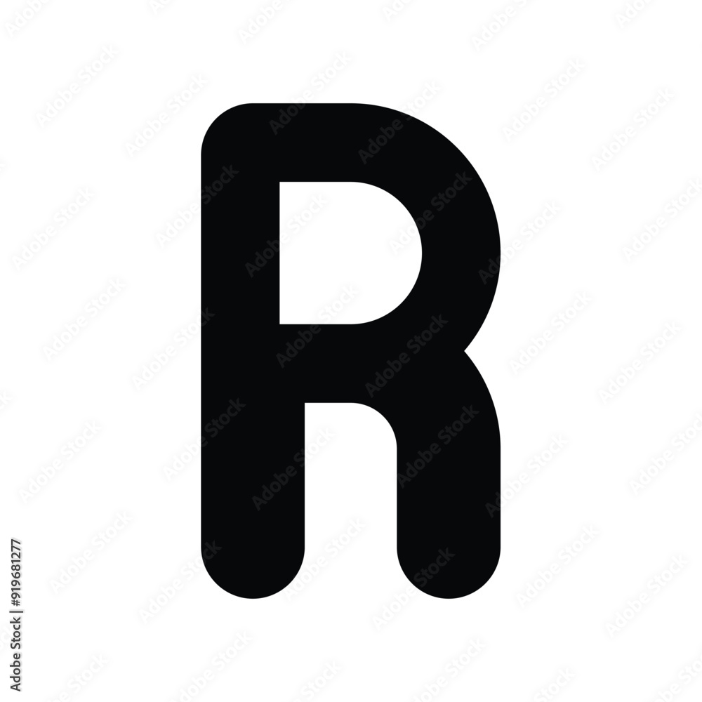 R icon glyph with white background vector stock illustration R icon glyph with white background vector stock illustration